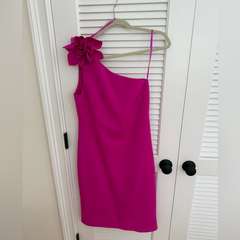 Eliza J Fuchsia One-Shoulder Dress with Floral Detail